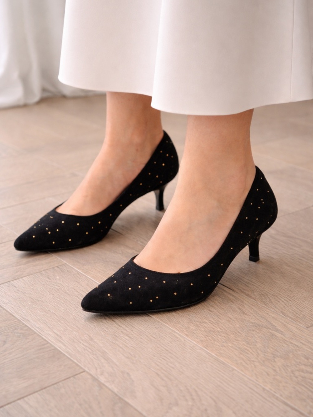 West Avenue Black and Gold Studded Heels